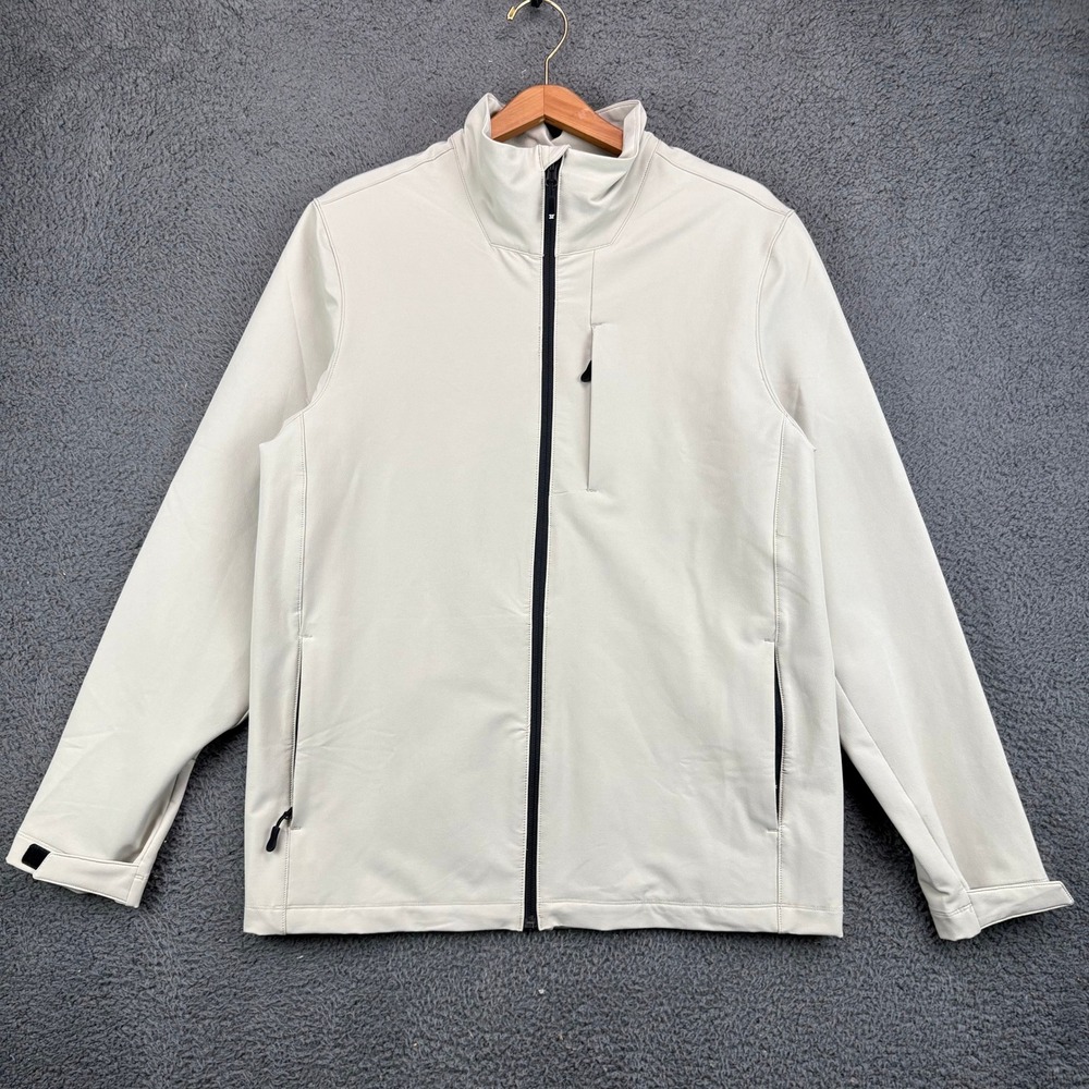 32 Heat Mens Softshell Full Zip‎ Jacket Beige Tan Medium Mock Neck Windbreaker